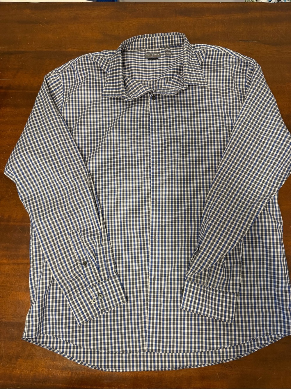 Van Heusen Navy and White Check Long-Sleeve Dress Shirt